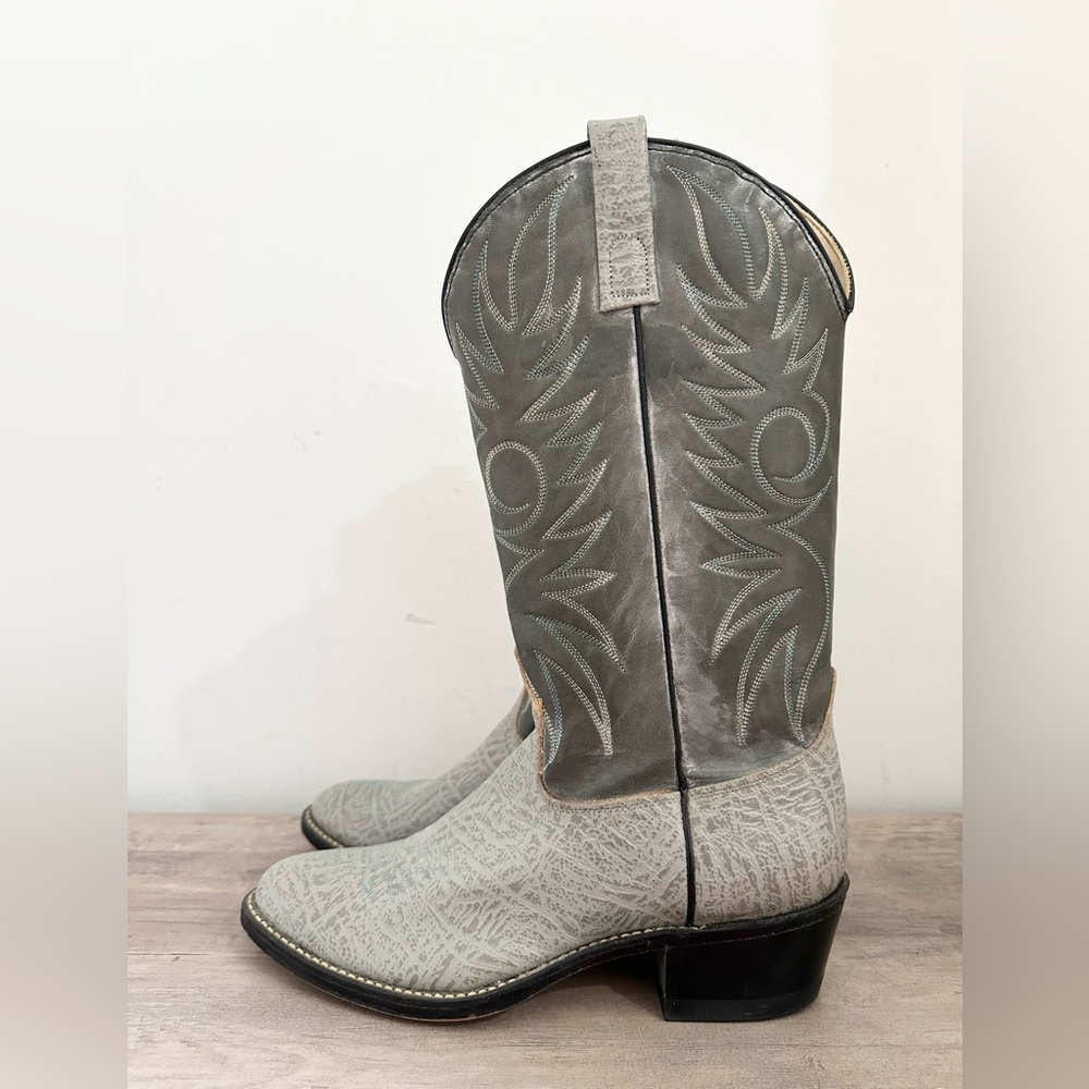 Vintage ACME Cowboy Boots Mens 9D Two Tone Gray Leather Western #4643